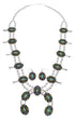 Southwest Multicolor Needlepoint Silver Squash Blossom Necklace Set WX71808